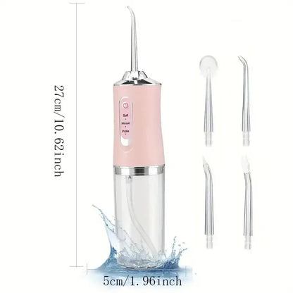 Portable Smart Electric Oral Irrigator Water Flosser 4 Jets 3 Modes Rechargeable Teeth Cleaner.